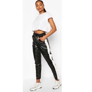 Boohoo Faux Leather Sports Stripe Panel Pants size 8